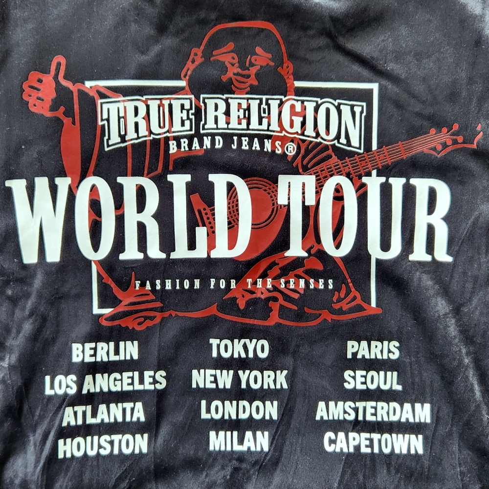 NWT True Religion "Velour World Tour Track Jacket" Black Graphic | Men's Size L - Picture 9 of 12
